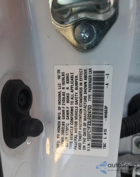 2020 Honda Civic Ex z USA, uszkodzony, nr VIN 19XFC1F33LE024703